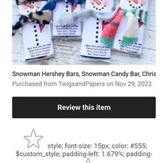 the snowman hershey bars are on sale for $ 29 each and they're ready to ship