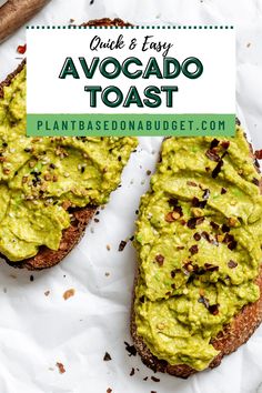 an avocado toast with the words, quick and easy avocado toast