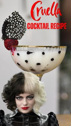 famous cruella de vil cocktail recipe. Cruella Cocktail, Cruella Deville Cocktail, Disney Villain Cocktails, Cruella Themed Food, Film Themed Cocktails, Drink Essentials, Vampire Theme Party, Disney Villains Party