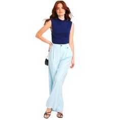 Nwt A New Day Powder Blue,High Rise,Relaxed Hip And Thigh Wide Leg Pants With Pockets. Front Pockets Are Functional, But Back Pockets Are Tacked. Size 17 W 19in L 45in Inseam 31in Rise14in High Rise Blue Pants For Day Out, Blue Jeans For Workwear, Pants With Pockets, Pants Color, Powder Blue, A New Day, New Day, Leg Pants, Wide Leg Pants