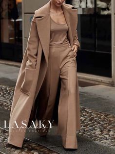 Lasaky - Elegant Long Sleeve Overcoat with Plain Lapel Collar for Everyday Wear Female Lawyer Fashion, Lawyer Fashion, Lawyer Outfit, Winter Typ, Chique Outfits, Woolen Coat, Cool Street Fashion, Type Of Pants, Gucci Bags