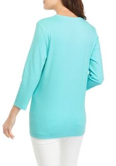 Add this solid crew t-shirt from Kim Rogers to your collection of casualwear. | Kim Rogers Women's 3/4 Sleeve Crew T-Shirt, X-Large