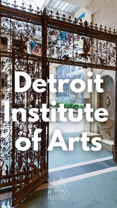 the words detroit institute of arts are overlaid by an image of a building with ornate ironwork