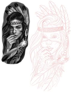 Indian Tattoo Stencil, Indian Woman Tattoo Design, Native Indian Tattoo Design, Realism Tattoo Stencil, Indian Women Tattoo, Tato Realis, Native Indian Tattoos, India Tattoo, Indian Tattoo Design