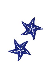 two blue starfishs with white dots are shown in the shape of stars on a white background