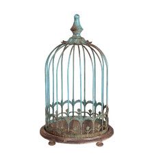 an old birdcage with birds in it