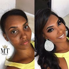 Antes e depois Makeup Before And After, Makeup 101, Glamorous Makeup, Makeup Transformation, Makeup Makeover, Makeup For Black Women, Contour Makeup, Makeup Pictures