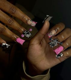 @fuckdolly Nails Duck, Black Acrylic Nails, Airbrush Nails, Diy Acrylic Nails, Baddie Nails