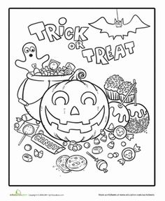 halloween coloring pages for kids to print out and color with the words trick or treat