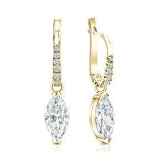 These exquisite diamond earrings come set in 18k yellow gold metal dangle studs v-end prong setting and breathtaking marquise-cut natural diamonds with 2.00 ct. total weight for center stone and 0.10 ct. total weight of small dazzling round diamonds as side stone, together takes 2.10 ct. total weight, available with lever back clasps. Black Diamond Pendant, Black Diamond Studs, Halo Diamond Earrings, Solitaire Diamond Pendant, Colored Diamond Rings, Black Diamond Ring, Gemstone Studs, Brown Diamond, Diamond Drop Earrings