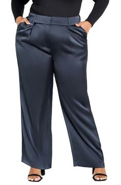 Rich and silky satin inform the look of polished wide-leg pants that have a touch of stretch and functional pockets for added comfort. 32" inseam; 14" leg opening Zip fly with hook-and-bar closure Front slant pockets 97% polyester, 3% elastane Hand wash, line dry Imported Satin Pants, City Chic, Steel Blue, Leg Pants, Wide Leg Pants, Wide Leg, Hand Wash, Nordstrom, Satin