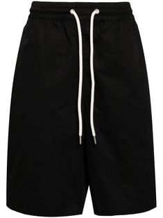 black cotton embroidered logo at the leg elasticated drawstring waistband side press-stud fastening two side inset pockets rear flap pocket knee-length Cm Logo, Versace Outfit, Balenciaga Triple S, Short Suit, Sweaters Knitwear, Shorts Black, Drawstring Waistband, Logo Embroidered, Flap Pocket