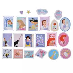 disney princess stamps and magnets on a white background