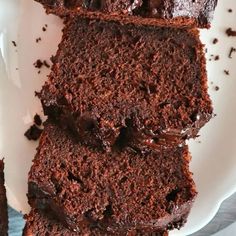 slices of chocolate cake on a white plate