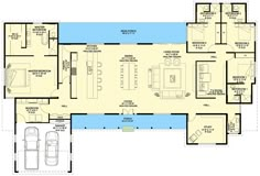 the floor plan for a house with two car garages and an attached pool area