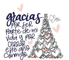 a drawing of a christmas tree with hearts on it and the words gracias por sem