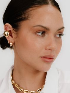 Materials 18k Gold Plated, Brass Length 0.72" Width 0.74" Closure Open Cuff Back Necklace, Modern Shoes, Ear Stack, Shirts For Leggings, Shoes For Leggings, Embellished Denim, Ear Cuffs, Chain Anklet, Boot Accessories