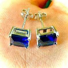 "---FREE SHIPPING -- LOWEST price (LIMITED-time) -- \" Perfect piece of jewelry for any occasion \" --REAL PICTURES--YOU GET EXACTLY WHAT YOU SEE --Made with REAL Sterling silver --925 Stamped --6mm earrings --Beautiful princess cut man-made sapphire --4 prong Basket setting --Limited Time Offer FREE Shipping Within ONE Business Day 24/7 Support Click Buy it NOW To Make it yours!!" Classic Sapphire Earrings For Gift, Sapphire Crystal Earrings For Pierced Ears As Gift, Sapphire Crystal Earrings For Pierced Ears, Nickel Free Sapphire Earrings, Hypoallergenic Sapphire Earrings For Gift, Earrings Sapphire, Basket Setting, Beautiful Princess, Women Earrings