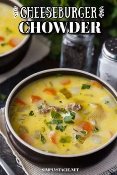 Photo of a bowl of cheeseburger chowder. Cheeseburger Chowder Soup, Simply Stacie, Hearty Soup Recipes, Cabbage Roll Soup, Chowder Soup, Chowder Recipe, Recipes Soup, Cream Of Celery Soup, Best Comfort Food