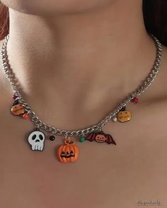 Lasaky - Halloween Ghost Pumpkin Bat Pendant Necklace Halloween Charm Bracelet, Black And White Halloween, Bat Pendant, White Halloween, Halloween Necklace, Halloween Orange, Halloween Charms, Ghost Pumpkin, Beaded Pendant Necklace