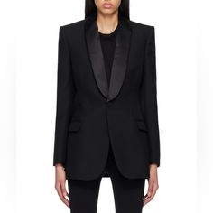 Zara Tuxedo Blazer With Satin Effect Lapel Collar And Long Sleeves With Pronounced Shoulders. Size Xs Style Black Blazer, Maroon Blazer, Grey Suit Jacket, Lace Blazer, Cropped Blazer Jacket, Tan Blazer, Satin Blazer, Tuxedo Blazer, Textured Jacket