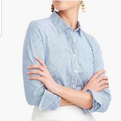 Brand : J.Crew Market : Women Conditions: Brand New Size : S Measurements: Armpit To Armpit 1 9 Inches, Top Shoulder To Bottom 26 Inches Color : Blue, White Style : Dress Up Shirt Inventory: Bag 13 Casual Striped Tops For Office Wear, Casual Blue Tops For Office Wear, Casual Blue Shirt For Office Wear, Eyelet Shirt, Stripe Blouse, Shirt Blouses Women's, Blue Plaid Shirt, Blue Long Sleeve Shirt, J Crew Dress