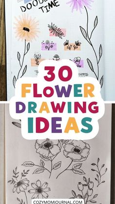 "30 flower drawing ideas with colorful and black and white illustrations." Bullet Journal Writing, Watercolor Inspiration, Sketchbook Art Inspiration, Journal Writing, Doodle Drawings, Art Sketchbook