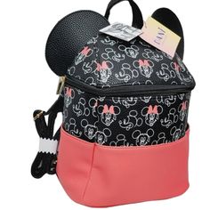 10"H X 9"W X 4.5"D Handle: 3.5'' Drop Shoulder Strap Length: 36" Fully Extended With Slider Adjustment Zipper Closure Black Hardware Interior: No Pockets Exterior: 2 Snap Pockets Waterproof Exterior: Polyurethane Lining: Nylon Hand Wash Black Minnie Mouse Bag For Back To School, Black Minnie Mouse Backpack For Back To School, Black Minnie Mouse Standard Backpack, Back To School Minnie Mouse Black Backpack, Trendy Minnie Mouse Backpack For School, Black Mickey Mouse Backpack For Daily Use, Minnie Mouse Backpack For Daily Use, Trendy Minnie Mouse School Bag, Disney-styled Black Standard Backpack