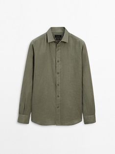 100% linen regular fit shirt - Mid-green | ZARA United States Massimo Dutti Men, Men Shirt, Men's Shirts, T-shirt Polos, Blazer Dress, Massimo Dutti, Swimwear Accessories, Relaxed Style, Linen Shirt