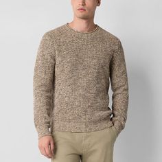 This stylish mutual weave men's long-sleeve pullover sweater features a marbled knit texture offering a polished look you can wear casually or dressed up. It's made from a cotton-blend and has a regular-fit and a crew neck. Wear it with chinos and loafers. Closure Type: Pullover HeadFit: Regular FitNeckline: Crew NeckSleeve Length: Long SleeveApparel Length: 27 Inches - FrontFiber Content: 56% Cotton, 24% Polyester, 17% Nylon, 3% RayonCare: Tumble Dry, Machine WashCountry of Origin: Imported Men’s Fall Sweaters, Men’s Beige Sweater Outfit, Men's Affordable Sweater With Ribbed Cuffs, Mens Beige Knit Sweater, Mens Sweaters L.l.bean, Knit Texture, Large Sweaters, Small Sweater, Textured Sweater