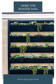 an outdoor planter with succulents growing on it and the words make this plant