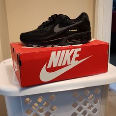 Brand New Never Worn. Airmax 90 With Glow In The Dark Soles And Spider Webs. Black Leather Nike Air Max Low-top Sneakers, Black Leather Nike Air Max, Black Leather Low-top Nike Air Max, Nike Air Max Black Leather With Boost Midsole, Black Nike Air Max With Branded Insole, Black Leather Nike Air Max With Boost Midsole, Black Synthetic Nike Air Max With Branded Insole, Black Fade-resistant Nike Air Max, Black Fade-resistant Synthetic Nike Air Max