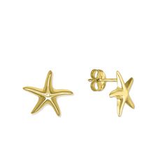 14K Yellow Gold Starfish Stud Earrings. The earrings measure approximately 1/2" in length. Yellow Gold Starfish Earrings For Gift, Gold Elegant Earrings With Starfish Charm, Elegant Gold Earrings With Starfish Charm, Elegant Yellow Gold Starfish Charm Earrings, Elegant Yellow Gold Earrings With Starfish Charm, Single Star-shaped 14k Gold Earring, 14k Gold Star-shaped Single Earring, Yellow Gold Starfish Earrings With Starfish Charm, 14k Yellow Gold Starfish Jewelry