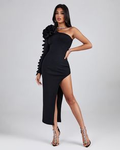 Asymmetric Pleated Ruffle Bandage Dress HL9288 | Wolddress Black Fitted One Shoulder Dress For Club, Black Fitted One-shoulder Club Dress, Black Fitted One-shoulder Dress For Club, Black Fitted One-shoulder Dress With Ruffles, Fitted Black One-shoulder Dress With Ruffles, Black One Shoulder Ruffled Dress For Party, Black One Shoulder Ruffle Dress For Party, Black One Shoulder Party Dress With Ruffles, Fitted Asymmetrical Ruffle Dress For Night Out