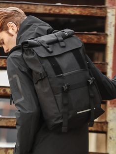 Black    Polyester Letter     Men Bags Waterproof Backpack Mens, Male Backpack Aesthetic, Backpack Aesthetic Men, Men’s Backpack, Street Backpack, Bagpack Men, Cool Backpacks For Men, Mens Backpack Fashion, Motorcycle Backpacks