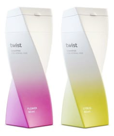 two white and pink boxes with the word twist on them, both in different colors