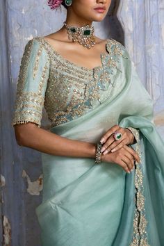 Sita Mahalakshmi, Organza Sari, Bridal 2024, Saree Inspiration, Mirror Detail, Dabka Work, Embroidered Blouses, Engagement Saree, Saree Ideas