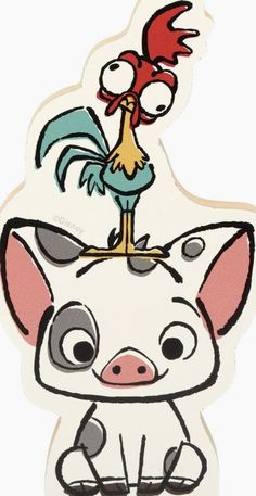 an animal sticker with a rooster on it's head and another bird sitting on top of it