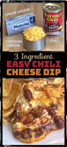 three ingredient easy chili cheese dip