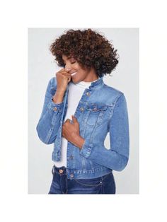 This Women's Denim Jacket is the perfect topper for breezy days and cool nights. It is endlessly versatile; you'll be wearing it all year-round. Pair with your favorite jeans and some sneakers for a classic look, or pair with a dress and booties for a chic look!

Product Details
- 6-Button Closure
- 2 Front Flap Pockets with Buttons
- Back Button Side Tabs

Size & Fit (based on size M)
- Sleeve Length: 25"
- Length: 23" 
- Chest: 19"
- Model is wearing a size S

Machine wash cold.

Tumble dry lo Trendy Dark Wash Stretch Denim Jacket, Trendy Stretch Dark Wash Denim Jacket, Trendy Stretch Medium Wash Outerwear, Casual Medium Wash Denim Jacket For Spring, Light Wash Denim Jacket For Everyday Spring Wear, Trendy Stretch Denim Jacket In Medium Wash, Trendy Stretch Denim Jacket, Stretch Light Wash Denim Jacket, Everyday Light Wash Denim Jacket For Spring