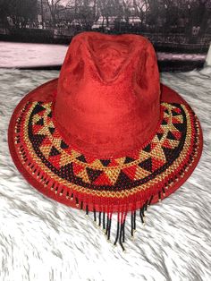 Beautiful handmade toquillas, handmade by Mexican artisans, you have an old and lifeless hat give it a new and modern touch with a beautiful toquilla artesanal.NO INCLUDES HAT. Red Brimmed Festival Costume Hats And Headpieces, Red Brimmed Costume Hat For Festival, Red Brimmed Festival Costume Hat, Red Curved Brim Costume Hat For Festivals, Red Brimmed Costume Hats And Headpieces For Festivals, Red Costume Hat With Curved Brim For Festival, Handmade Red Party Hat, Handmade Brimmed Fedora For Festivals, Traditional Handmade Fedora With Short Brim