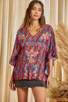 Aztec Shirt, Kimono Sleeves, Fitted Blouses, Aztec Designs, Embroidered Tunic, Trendy Clothes For Women, Kimono Sleeve, Boho Blouses, Beautiful Embroidery