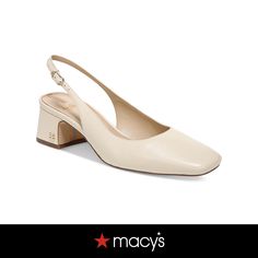 in stock Cream Leather Slingback Pumps With Block Heel, Classic Cream Slingback Pumps For Work, Chic Cream Slingback Pumps With Almond Toe, Chic Cream Almond Toe Slingback Pumps, Chic Cream Slingback Pumps With Block Heel, Classic Cream Slingback Pumps For Formal Occasions, Elegant Cream Slingback Pumps For Spring, Classic Cream Slingback Pumps For Spring, Cream Leather Slingback Pumps With Sculpted Heel