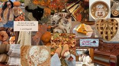 a collage of photos with pumpkins and other things