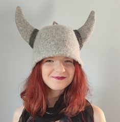 Be a Viking every day now with your very own Viking hat .  Clothes of the Vikings. Viking  hat with horns  Birthday gift Or it's just a fun hat to have! Horns are filled with an allergen free blend. My most popular hat. Choose the required size: M - 55 -56 cm 22 1/8 inches L -57- 58 cm /22 1/2 - 22 7/8 inches XL - 59 - 60 cm 23/ 1/4 inches *Comes from a Smoke and Pet Free Home!*  Ready to shipping ♦All felt objects should be hand washed only in Luke warm water, occasionally re-shape and leave to Whimsical Halloween Hat As Gift, Handmade Costume Hats With Curved Brim For Gifts, Handmade Fun Halloween Costume Hats And Headpieces, Handmade Brimmed Hat For Costume Party, Handmade Costume Cap Hat, Handmade Adjustable Hat For Costume Party, Handmade Adjustable Hat For Costume, Handmade Hats With Round Crown For Gifts, Handmade Cap For Costume