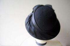 1980 Vintage , Black Felt Wool , Evening/ Formal/ Church Hat With Black Satin Rose on the Front. by Mr. Hi's Classic in USA. - Etsy Elegant Black Felt Hat For Formal Occasions, Elegant Black Formal Felt Hat, Elegant Black Felt Hat For Evening, Black Fitted Felt Hat For Evening, Vintage Fitted Felt Hat For Evening, Chanel Style Jacket, Evening Formal, Satin Roses, Church Hats