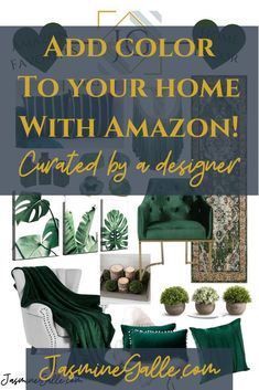 an advertisement for a home decor store with green accents and accessories on the front cover