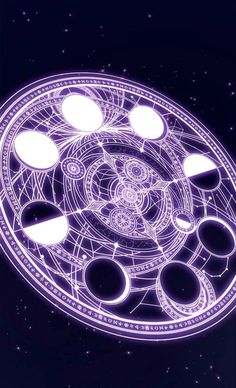 a purple circular object in the middle of space with circles around it and stars above