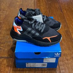 Brand New Adidas Nite Jogger. Great For Running. Unisex Fits A Women’s 7 Adidas Nite Jogger, Nite Jogger, Black Adidas, Adidas Shoes, Adidas Men, Orange Black, Athletic Shoes, Men's Shoes, Adidas