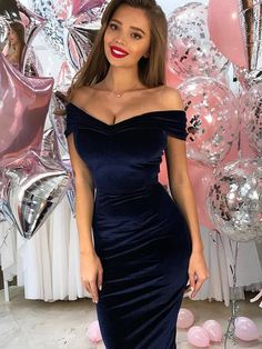 Sheath/Column Velvet Ruched Off-the-Shoulder Sleeveless Tea-Length Dresses Midi Elegant Dress, Velvet Homecoming Dress, Off Shoulder Bridesmaid, Off Shoulder Bodycon Dress, Head Turning Dress, Lingerie Design, Velvet Party Dress, Velvet Bodycon Dress, Evening Dresses With Sleeves